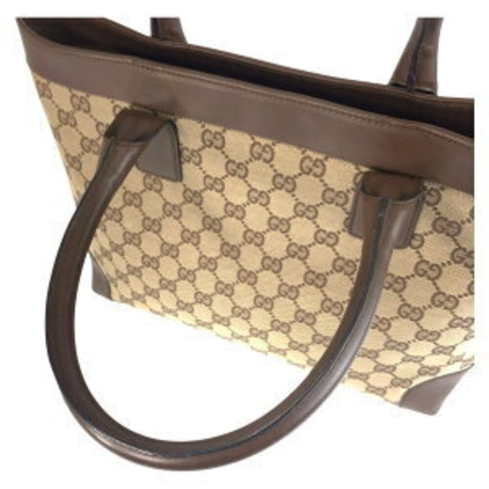 Gucci canvas tote handbag Beige bag Tan leather brown GG - Picture 6 of 10